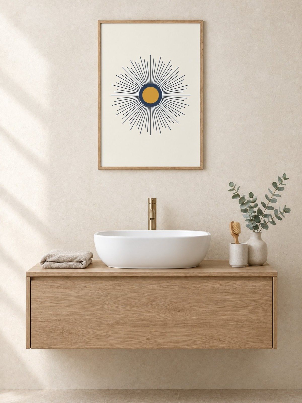 Navy Sunburst Print | Mid Century Bathroom Wall Art product image (1)