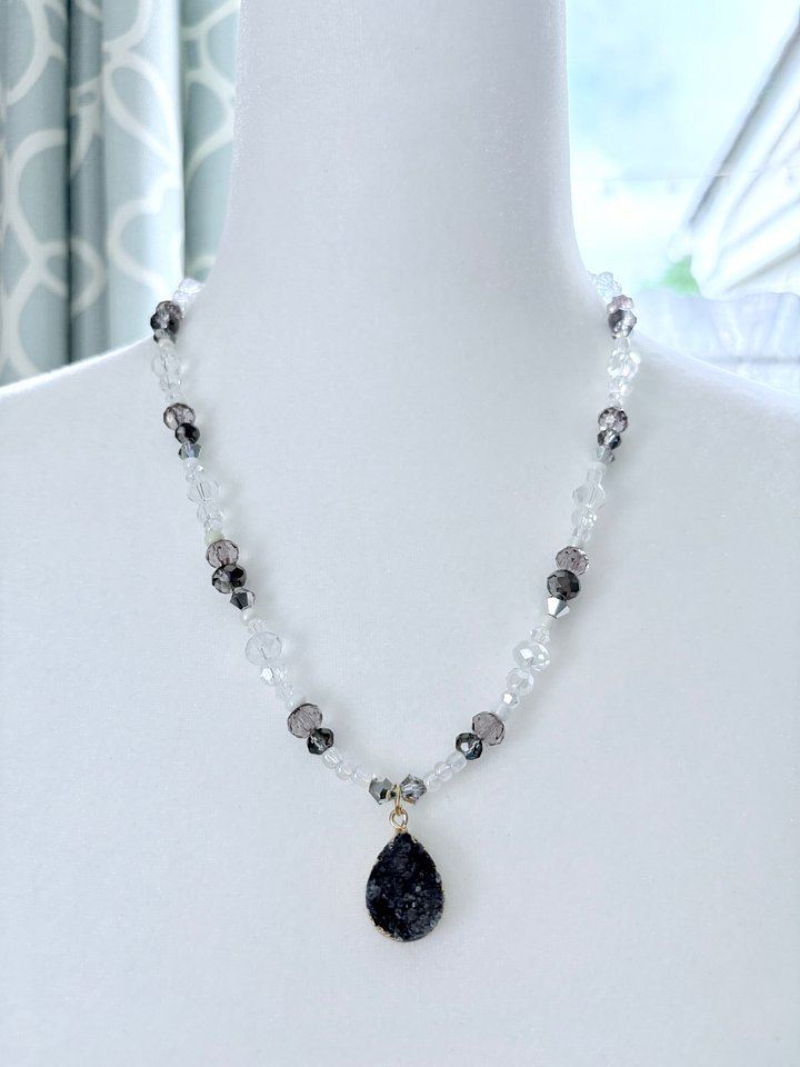 MFD-00189 | Midnight Tide Druzy Pendant Necklace | Handmade Glass Beaded Jewelry | Monique Faella Designs™ product image (1)