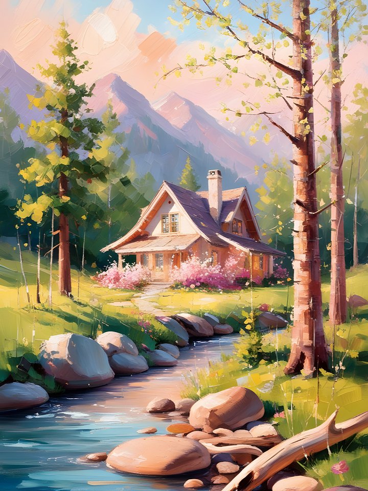 Mountain and small house Digital Art product image (1)