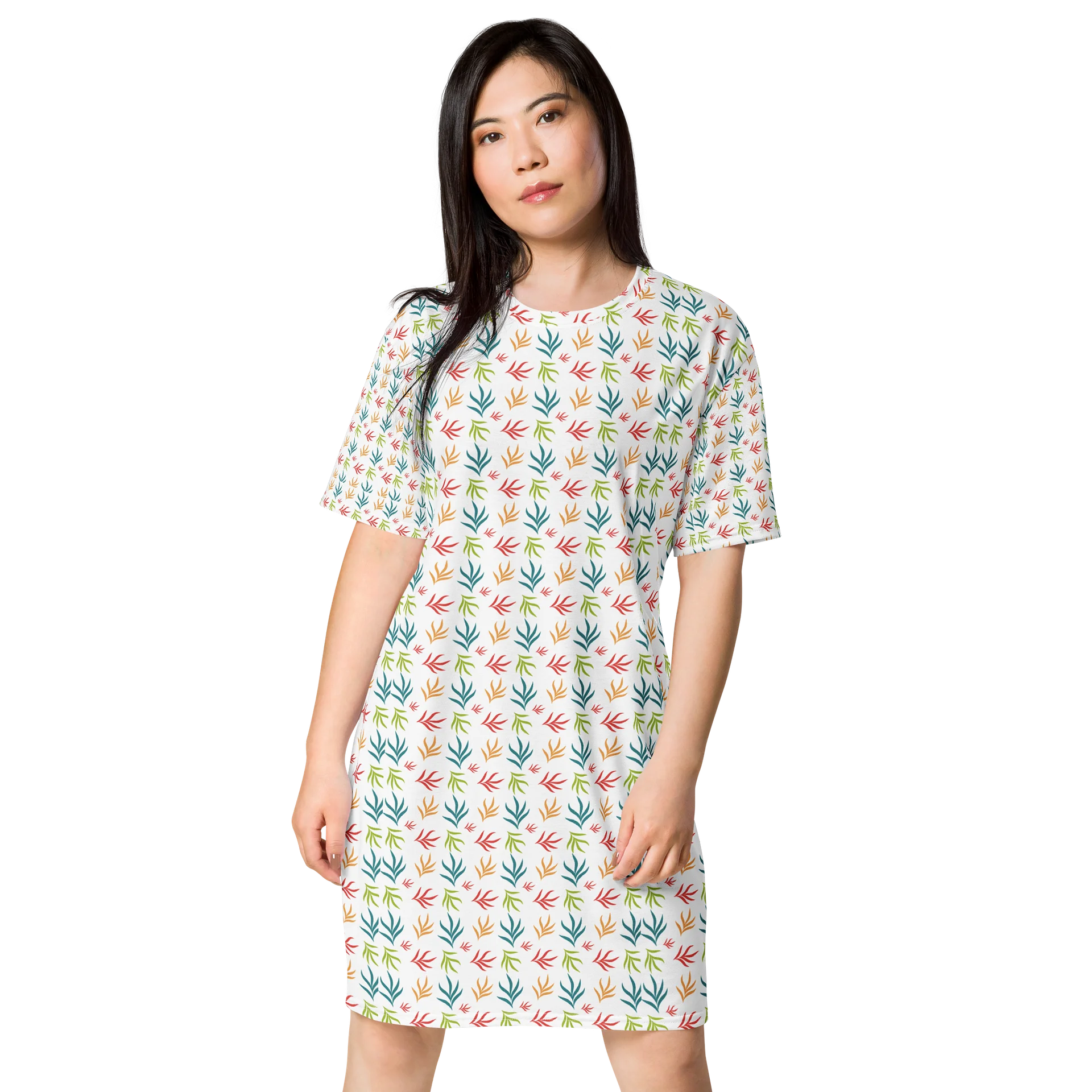 Color Pop Leaf Print T-Shirt Dress product image (1)