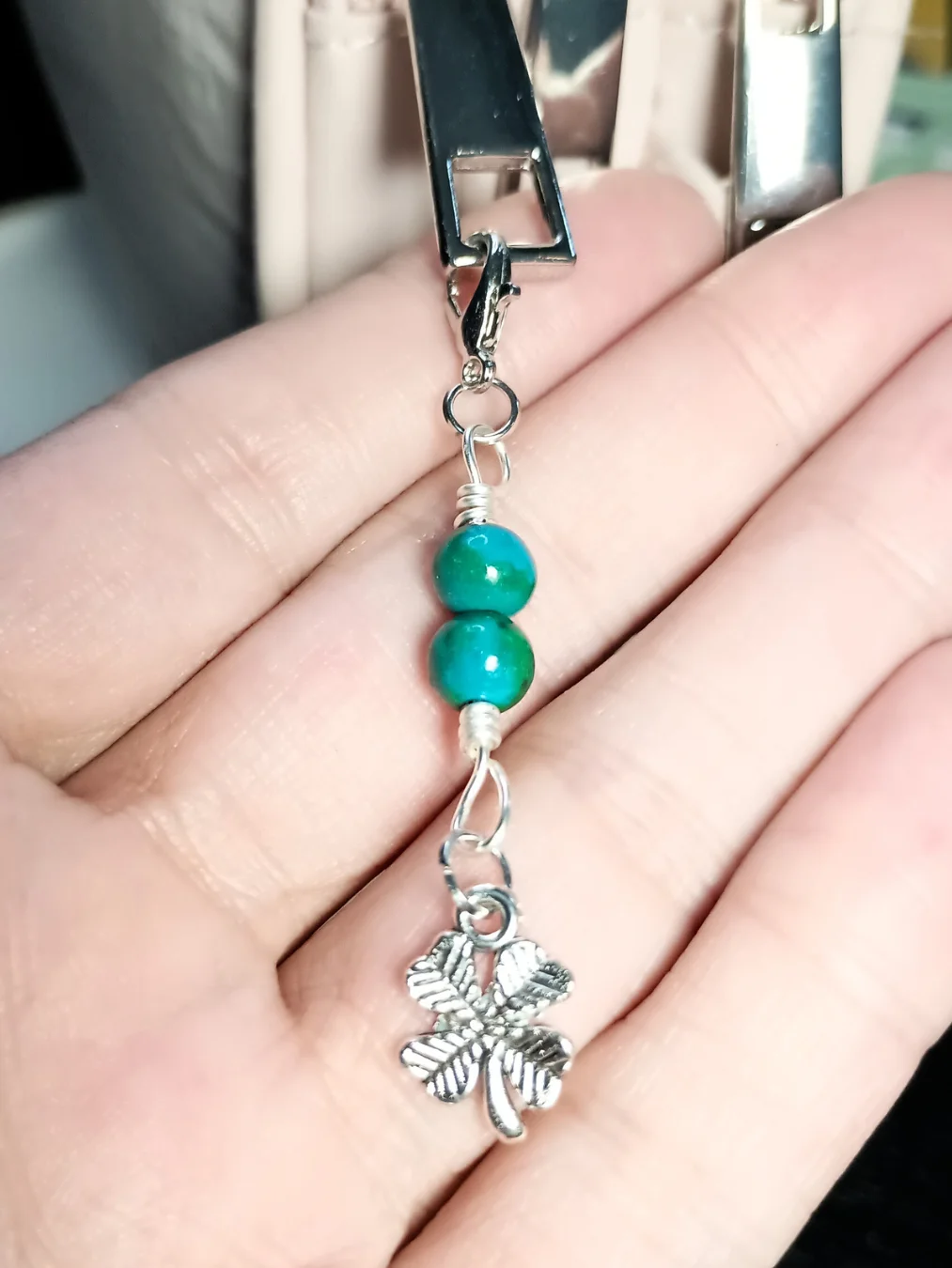 Lucky Clover Notebook Charm | Chrysocolla, Silver-Tone | Stitch Marker | Zipper Pull product image (3)