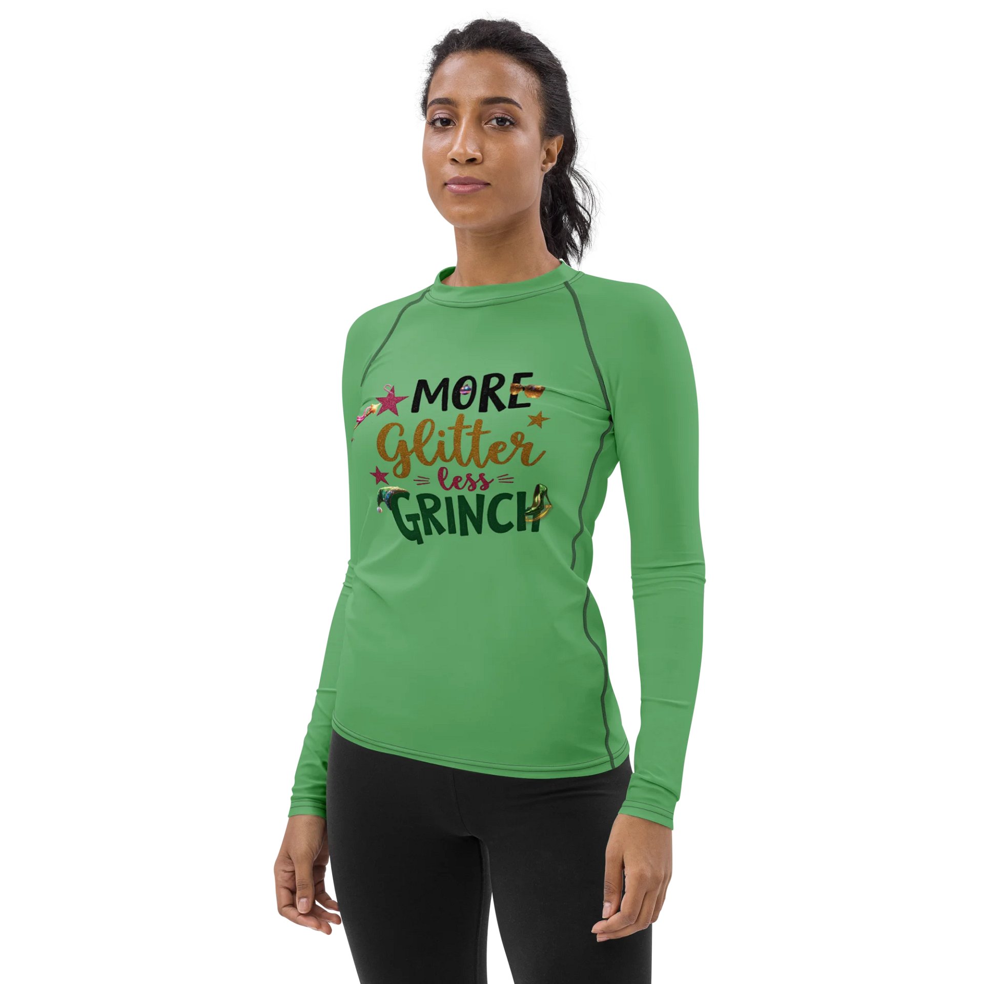 Glitzy Grinch Holiday Women's Rash Guard product image (3)