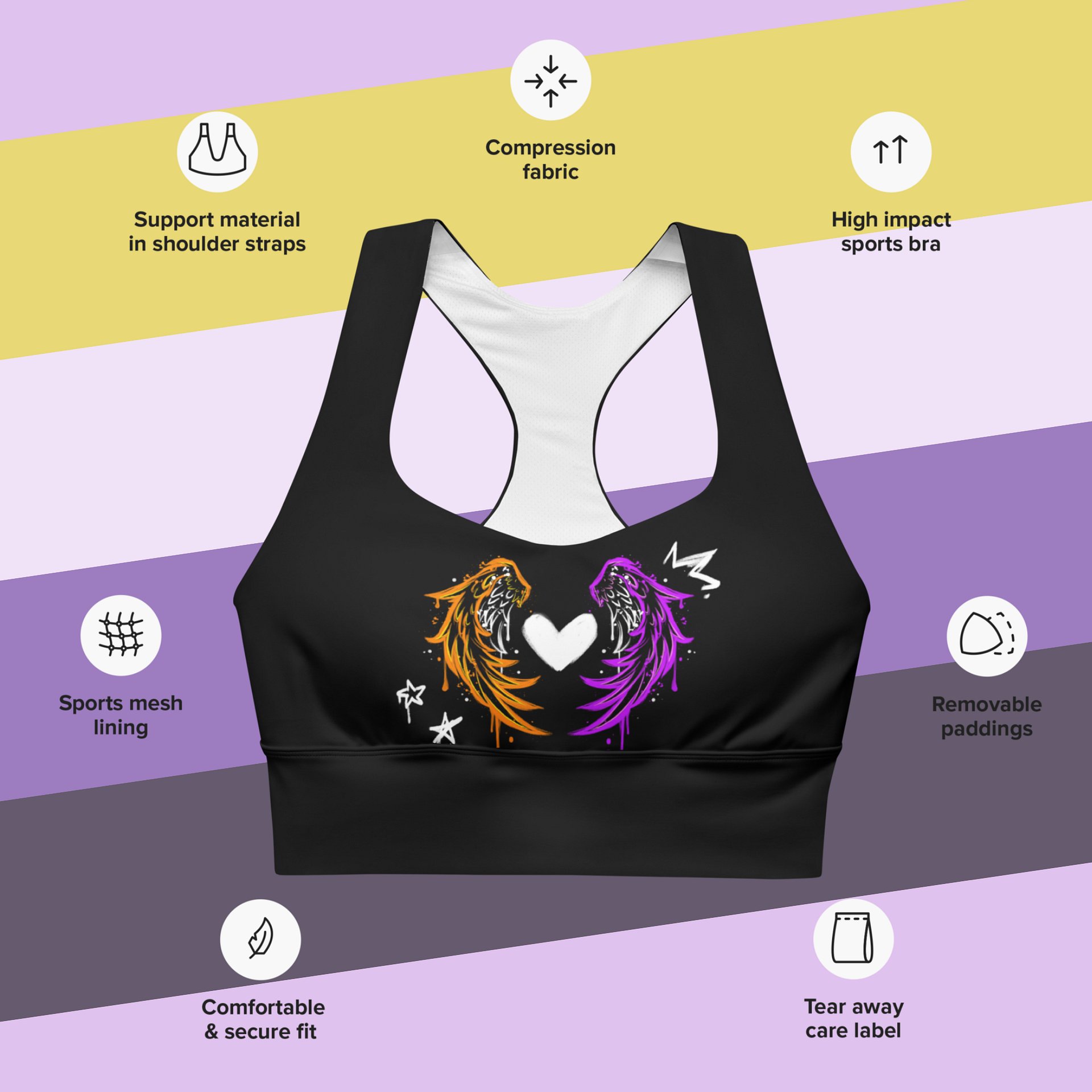RISE Collection: Subtle Nonbinary Pride Phoenix Mild Compression Sports Bra product image (3)