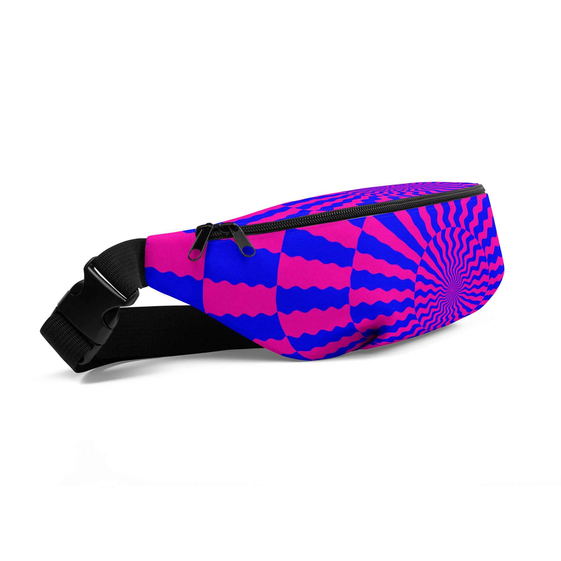 Psychedelic Spiral Festival Fanny Pack, Trippy Illusion Art Techno Lover Rave Bag, Neon Pink Blue Cotton Candy Colors Twisted Accessories product image (2)