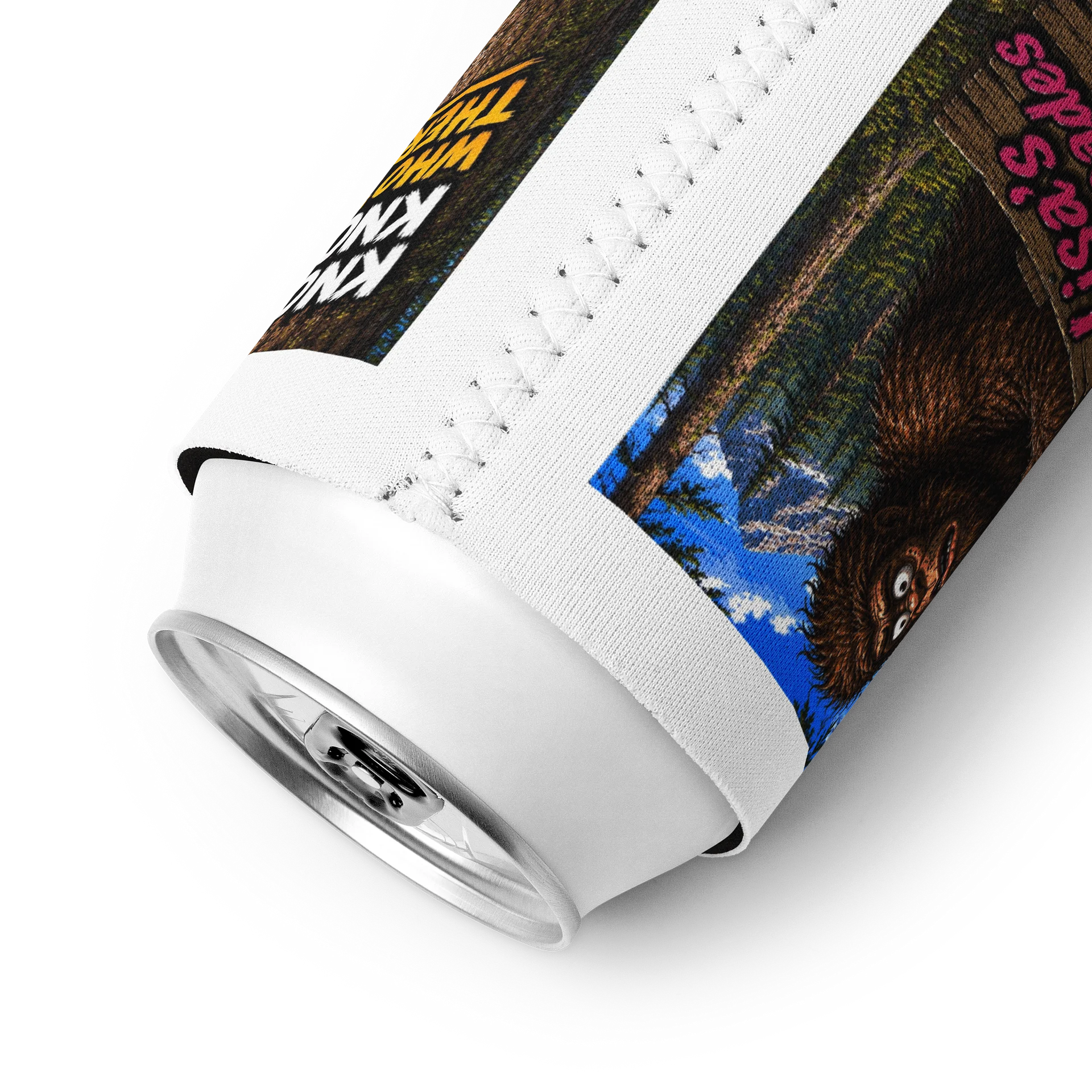 Bigfoot Knock Knock Forest Coozie Can Cooler product image (9)