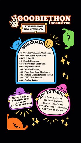 THIS MONDAY IS GOOBIETHON! 
I’m so excited for my first subathon😱 So many fun things planned, you won’t want to miss it!!!!

...
