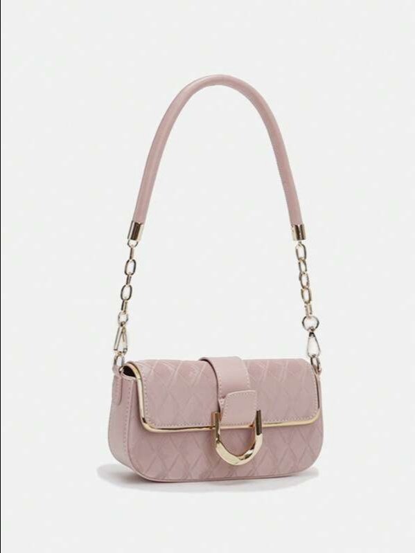 Beige Mini Chain Square Crossbody Bag | Minimalist Rhombus Pattern Shoulder Bag | ADLEST product image (5)
