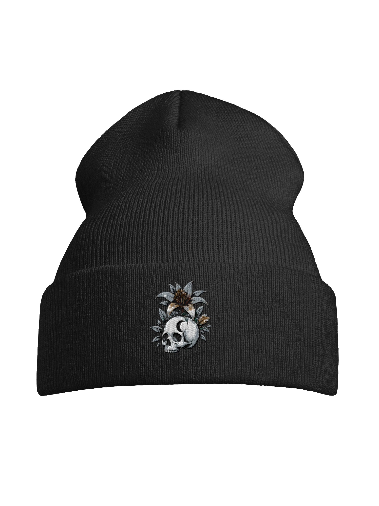 Growth in Shadows Embroidered Beanie | Skull & Floral Tattoo-Inspired Hat product image (59)