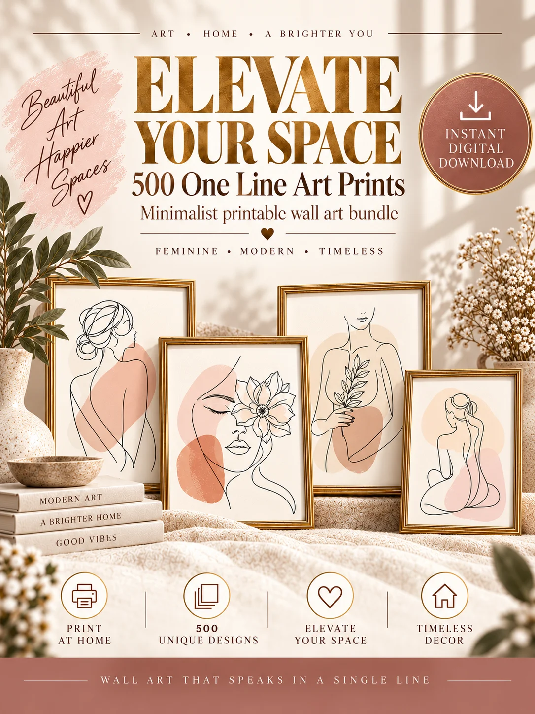 500 One Line Art Prints Bundle, Minimalist Woman Wall Decor, Feminine Body Drawings product image (7)
