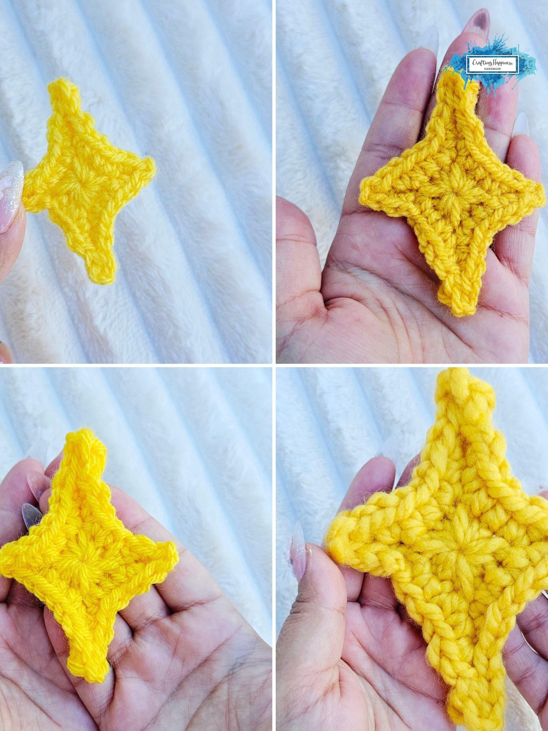 CROCHET PATTERN + VIDEO Emoji Sparkle Star 4 Sizes | Celestial Applique Motif | Kawaii Accessory | Cute Gift pdf product image (9)