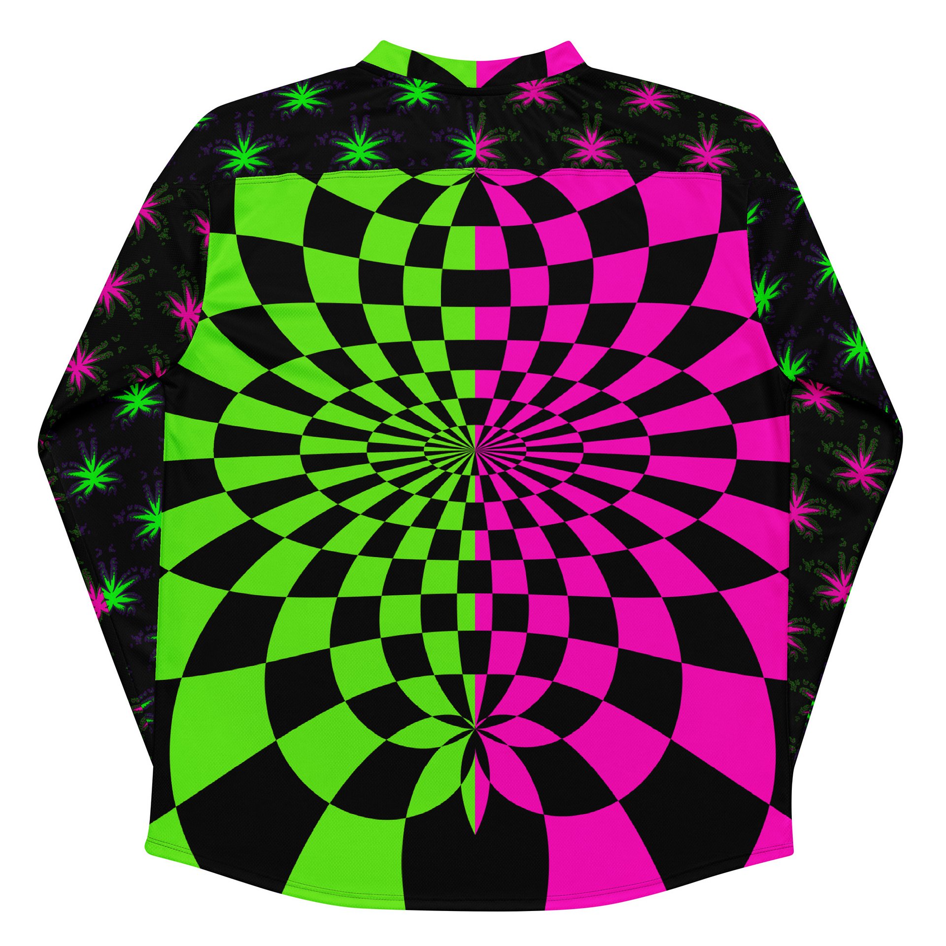 Weed Rave Hockey Jersey, EDM Stoner Shirt, Neon Y2K Clothes, Trippy Checker Cannabis Raver Wear, Pot Leaf Psychedelic Music Festival Fashion product image (4)