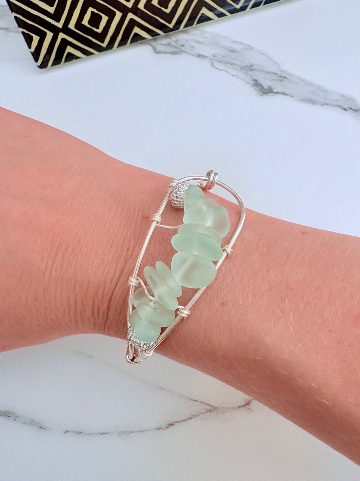 MFD-00198 | Seafoam Pebble Tide Bracelet | Wire-Wrapped Sea Glass | Handmade 6.75" Coastal Charm by Monique Faella Designs™ product image (2)
