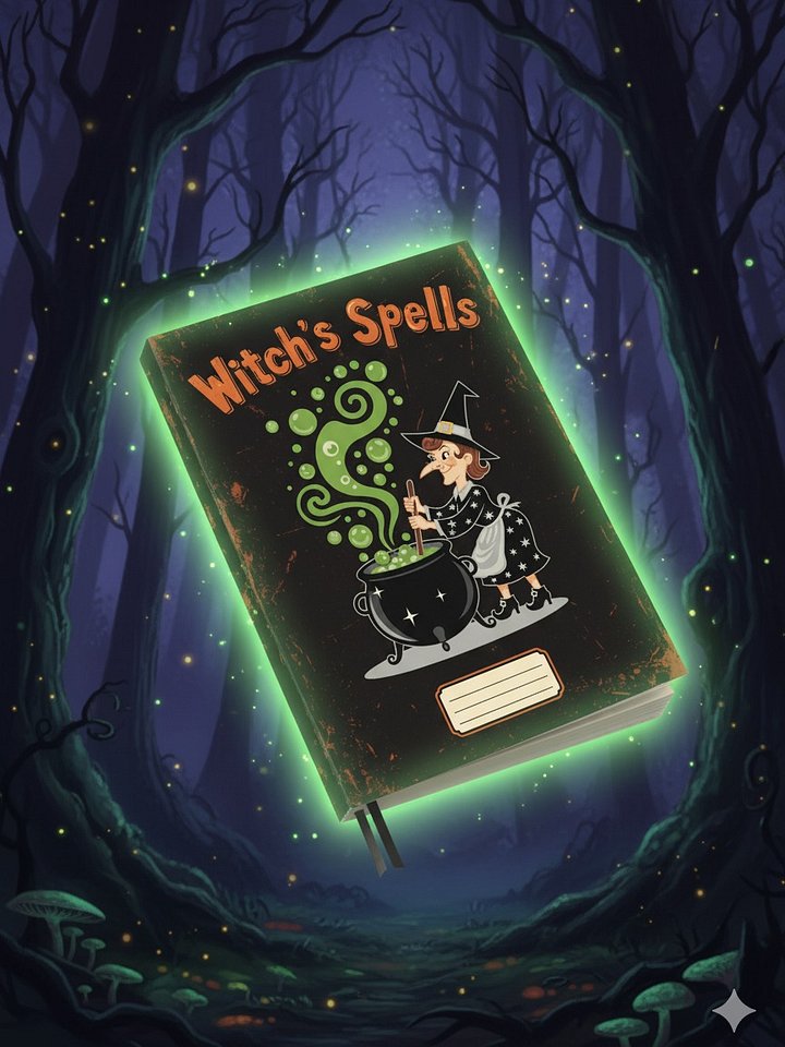 Witch's Spells Notebook Cover, Digital Download, Cute Witch Art, Magic Book PNG, DIY Journal Cover, Halloween Stationery product image (1)