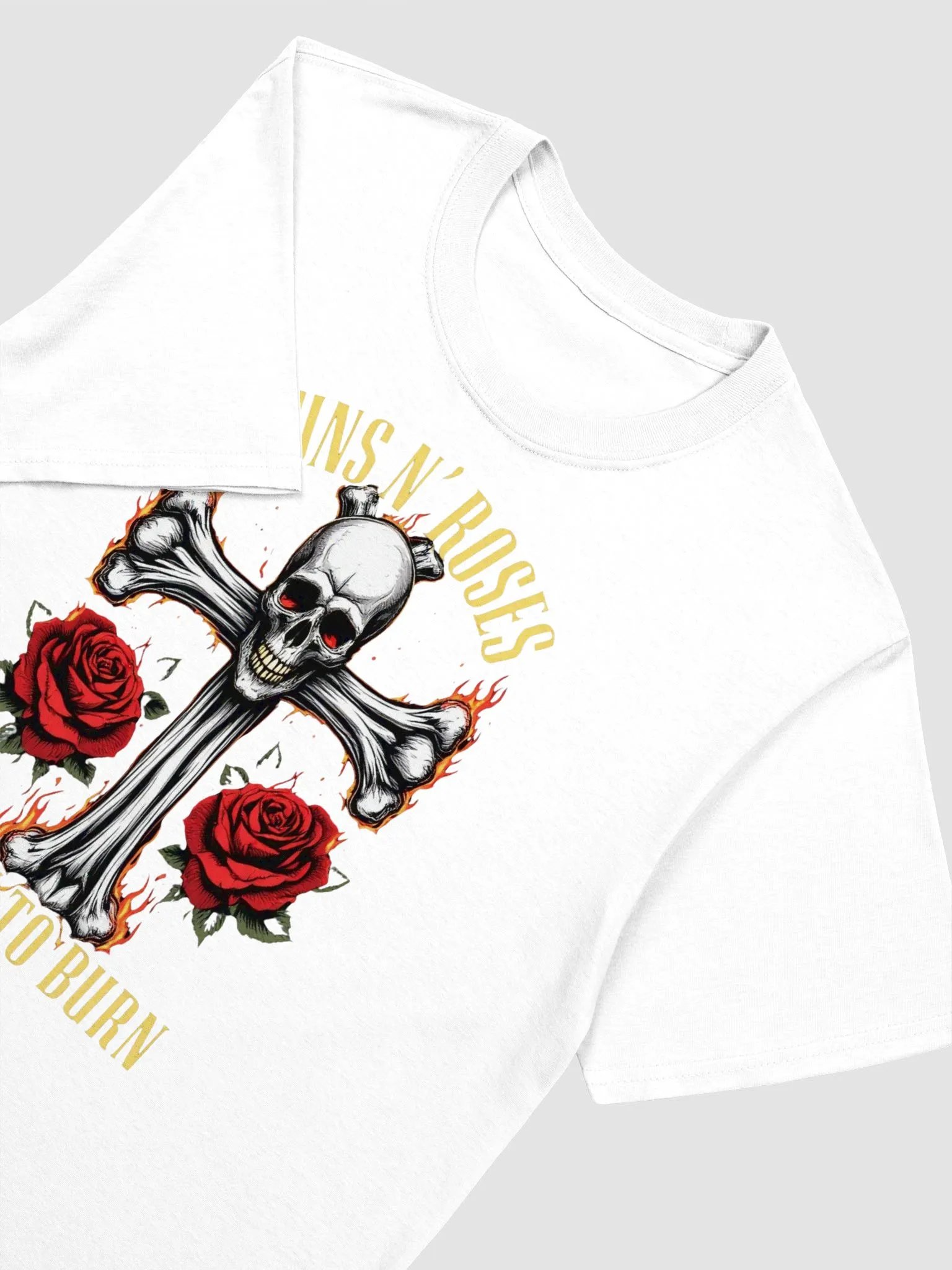 Guns N’ Roses Born to Burn T-Shirt | Flaming Skull Cross & Roses Rock Graphic Tee | Classic Hard Rock Streetwear product image (2)