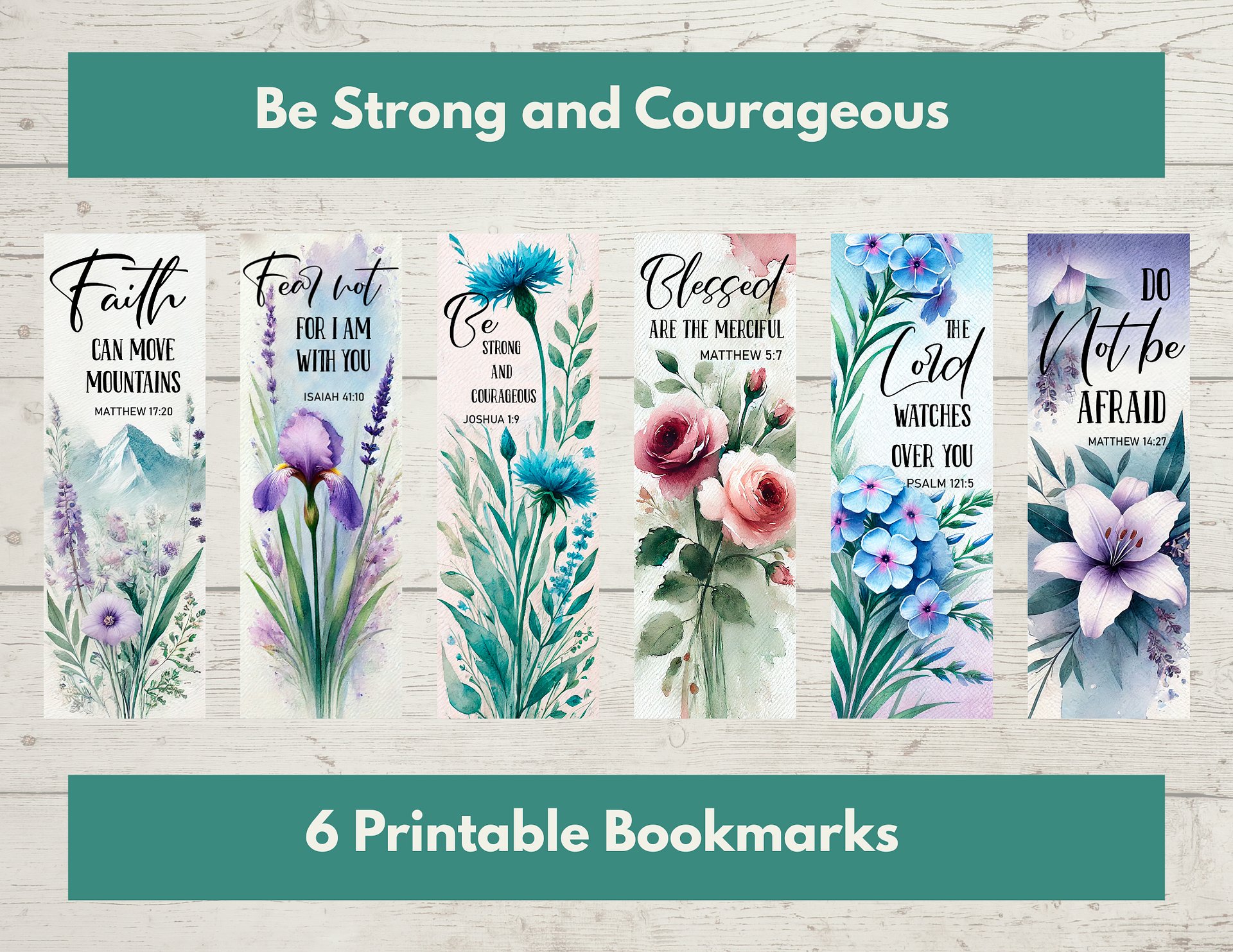 Be Strong and Courageous - 6 Printable Bookmarks - Digital Download product image (1)