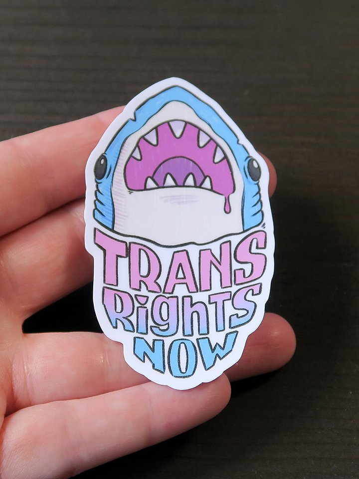 sticker : trans rights now shark (blåhaj) product image (2)