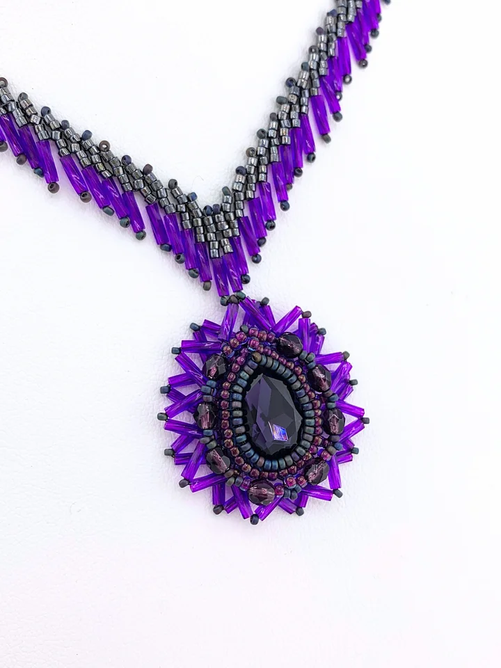 Crystal Mirage Hand Beaded Crystal Pendant Necklace - Purple product image (2)