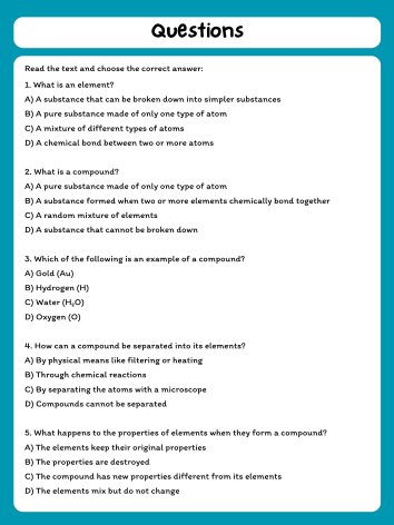 Elements and Compounds Reading Comprehension Passage & Questions product image (2)