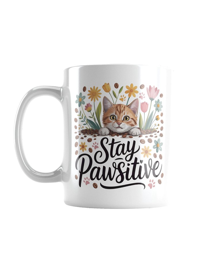 Stay Pawsitive Cat Coffee Mug – Cute Motivational Kitty Design product image (1)