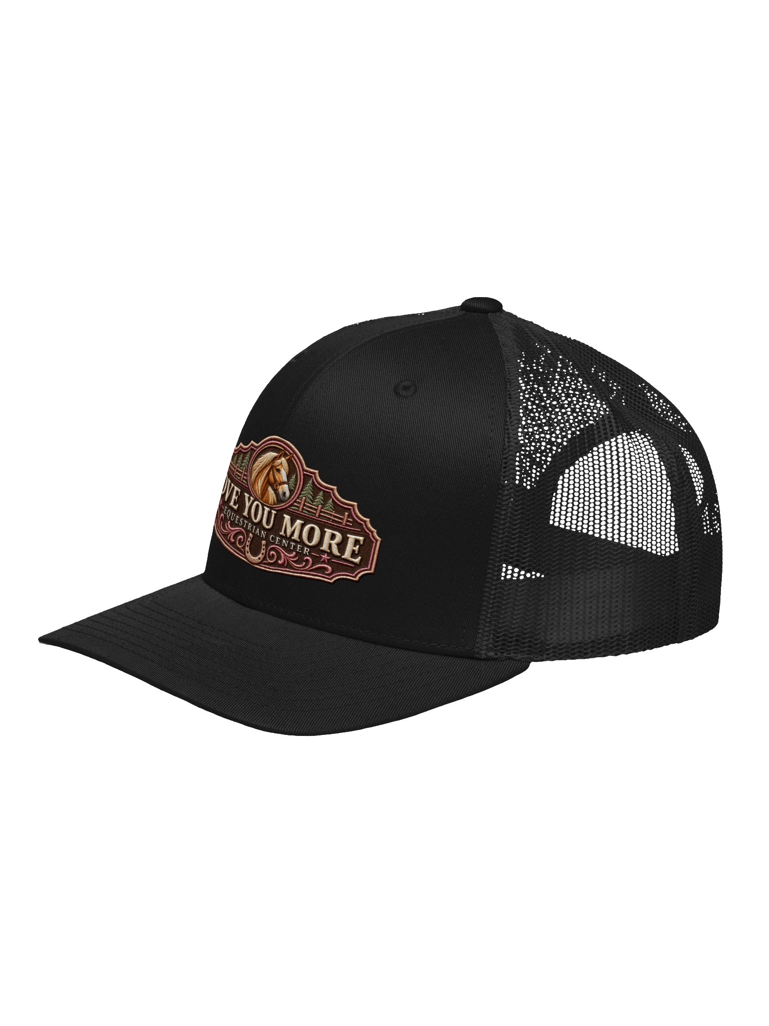 Love You More Soft Rose Heritage Embroidered Trucker Hat - Black product image (7)
