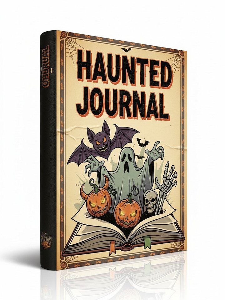 Haunted Journal Cover, Printable Halloween Notebook, Spooky Season Planner, Vintage Halloween Decor, Gothic Journal, DIY Book Cover product image (1)