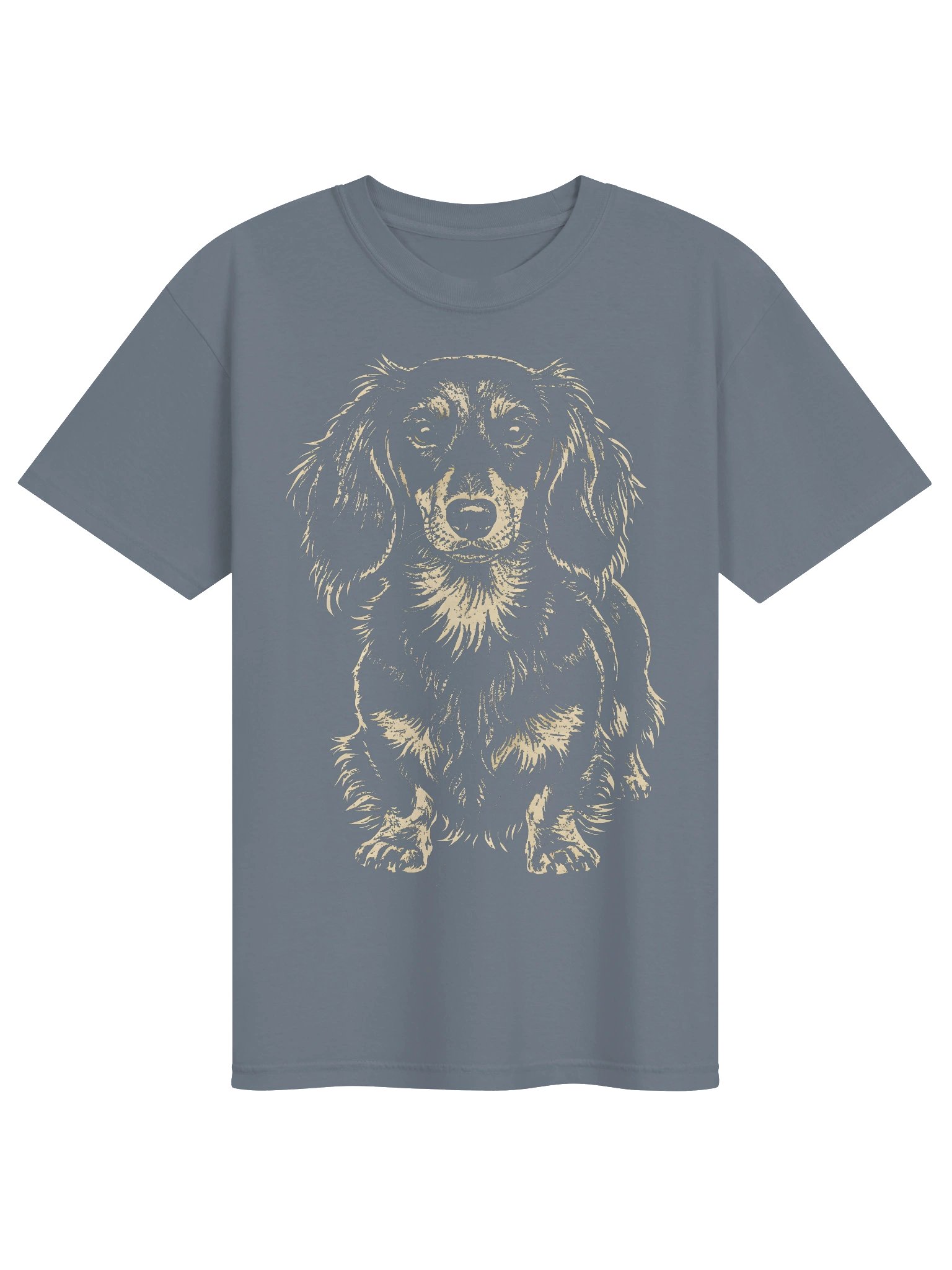 Long-Haired Dachshund Portrait T-Shirt | Vintage Woodcut Dog Art Tee product image (1)
