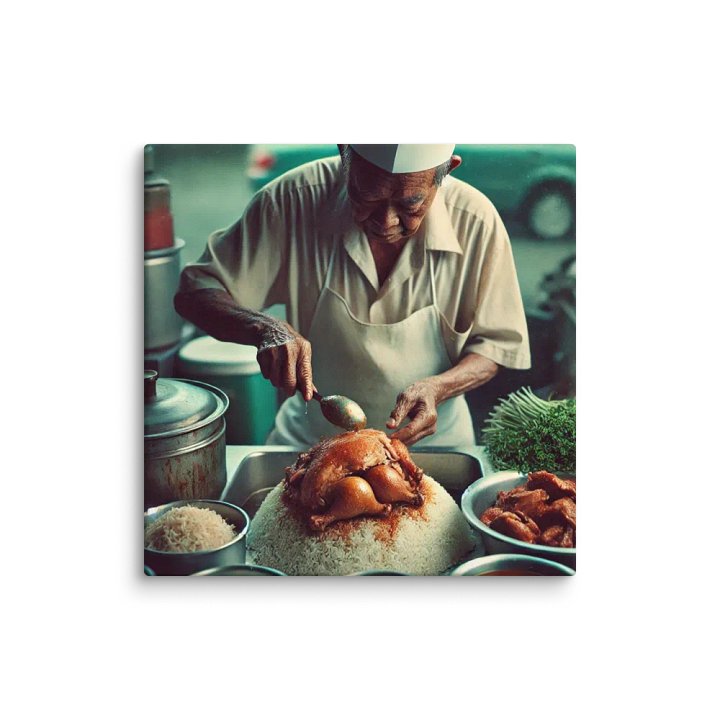 Authentic Singapore Hawker Cooking Chicken Rice - Vibrant Canvas Art for Your Space! product image (1)
