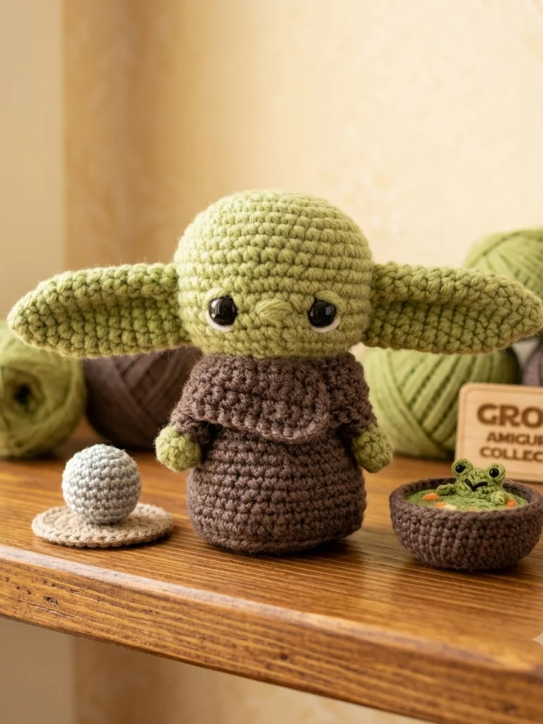 Adorable Hand-Crocheted Grogu Plushie – Star Wars Inspired Amigurumi Figure product image (1)