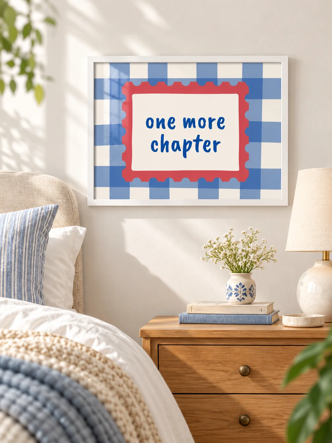 One More Chapter Printable Wall Art | Book Lover Quote Poster | Reading Nook Decor | Blue Gingham Literary Download product image (6)