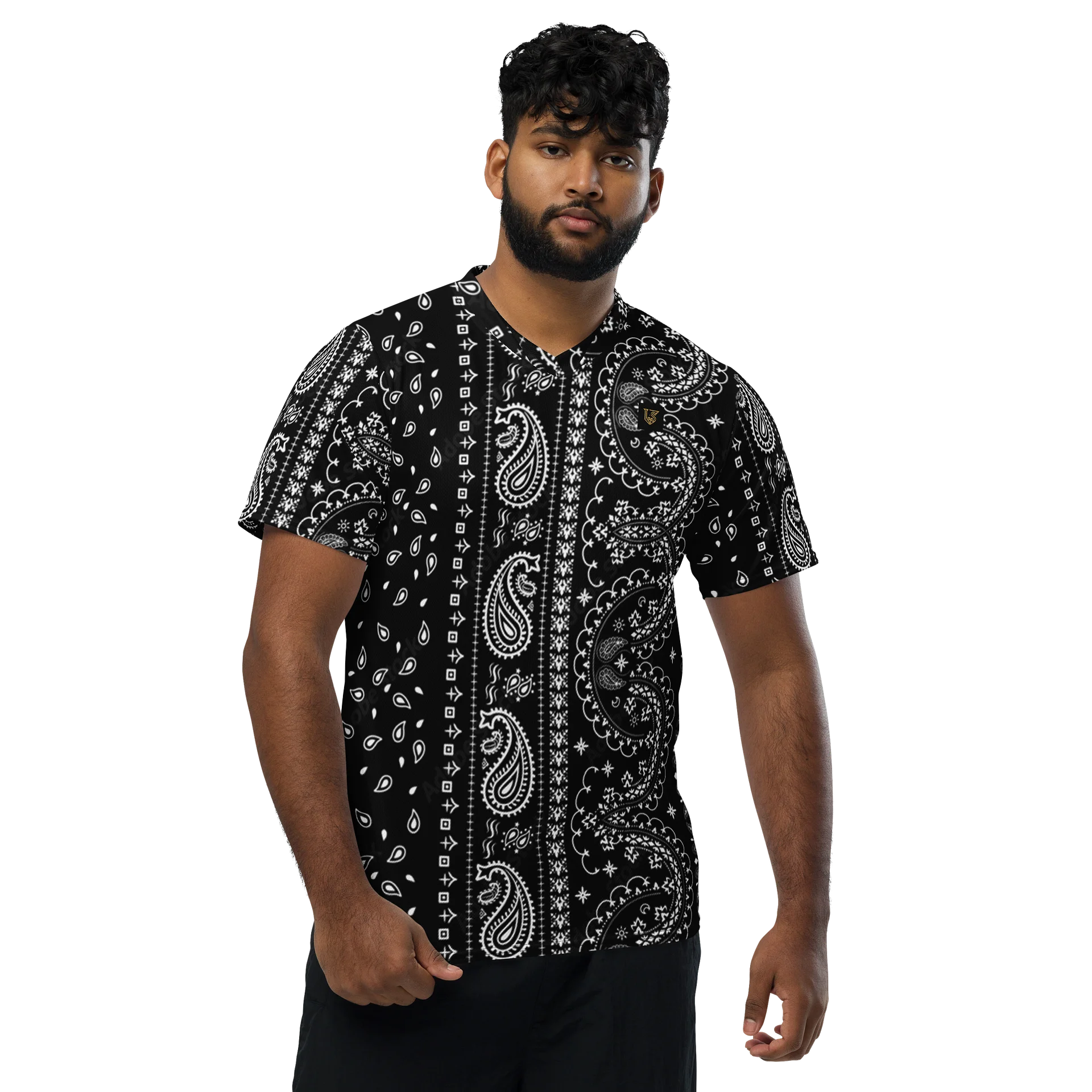 Lafate Store Designer Full Print Shirt Black Vertical Paisley product image (1)