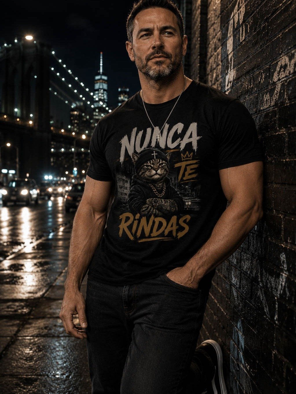 Camiseta Nunca Te Rindas – Diseño Urbano Streetwear de Gato Gangster Motivacional product image (4)