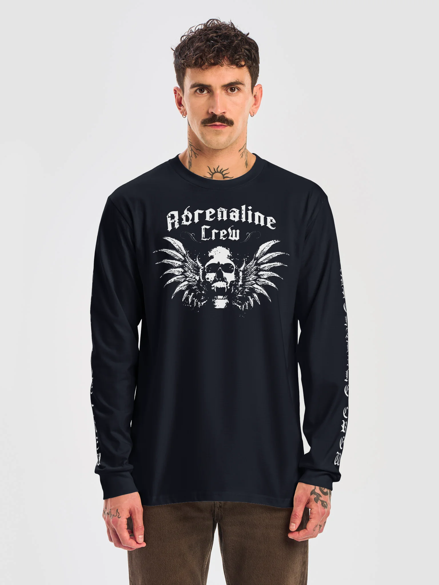 Adrenaline Crew Classic Skull Long Sleeve T-Shirt – Black product image (5)