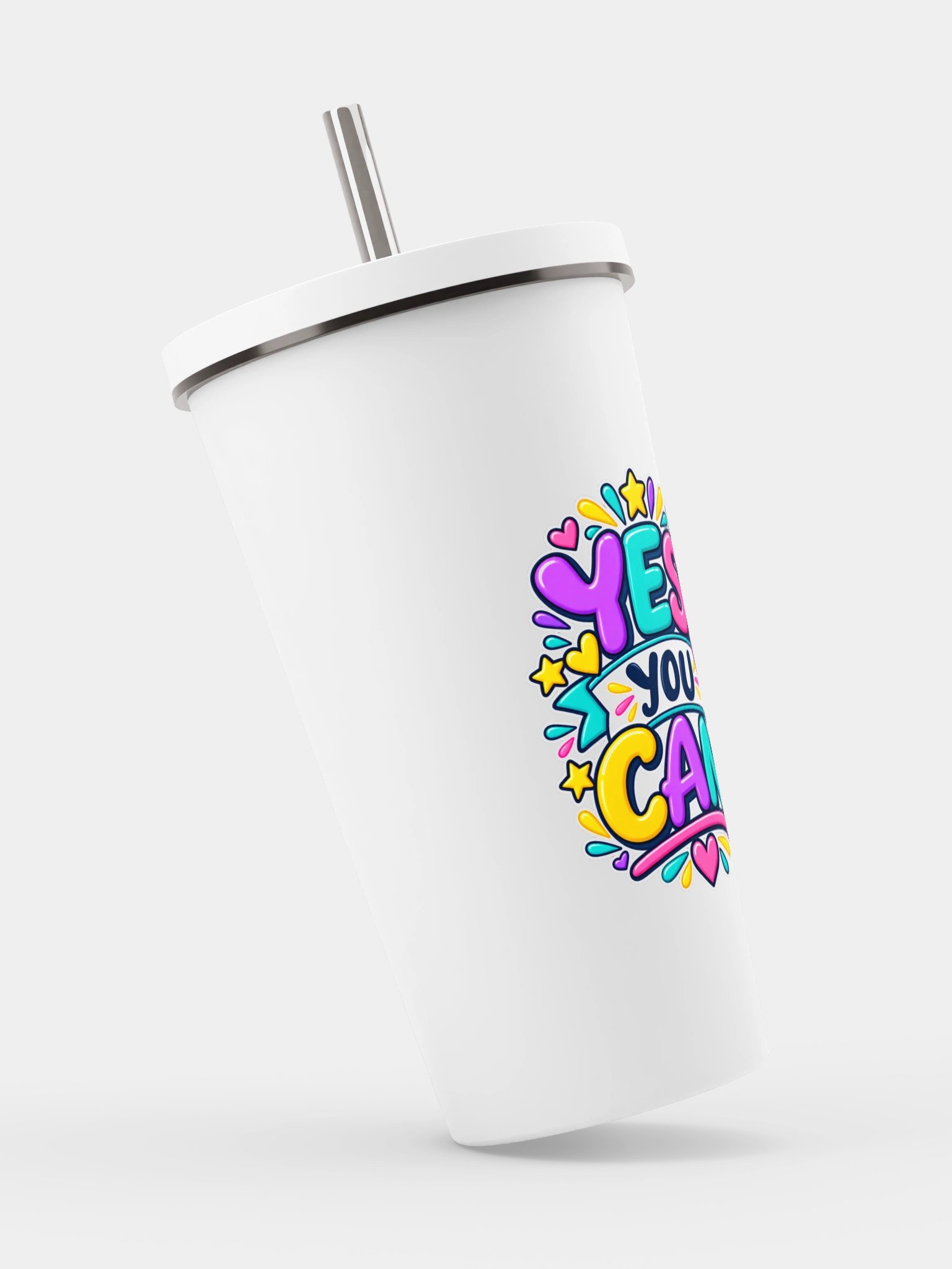 Stainless Steel Insulated Inspirational Tumbler with a Straw - Yes You Can. product image (2)