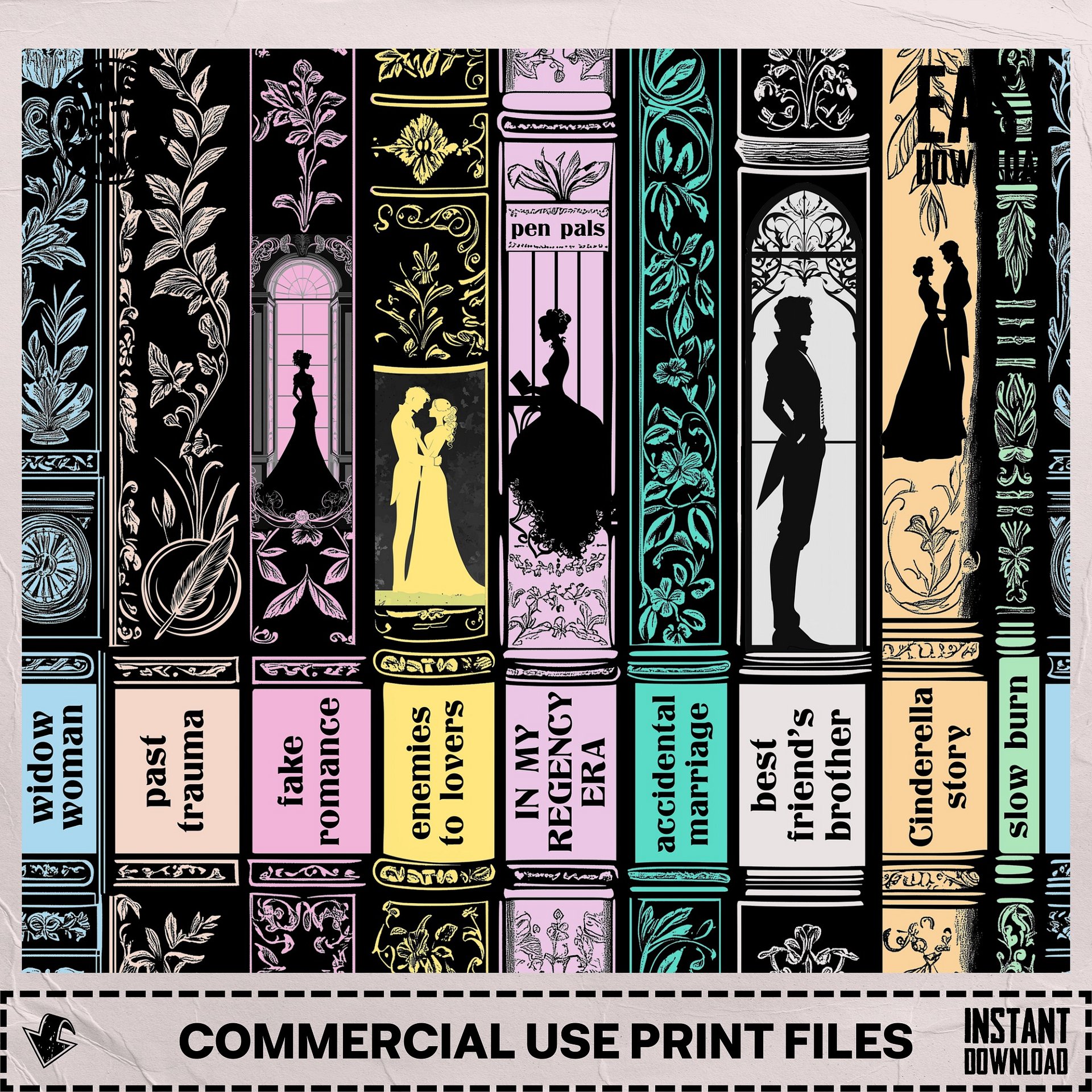 Regency Romance Era Book Tropes Bookish Spine 20oz Full Wrap Tumbler PNG, Enemies To Lovers Seamless Sublimation Design, Digital Download product image (5)