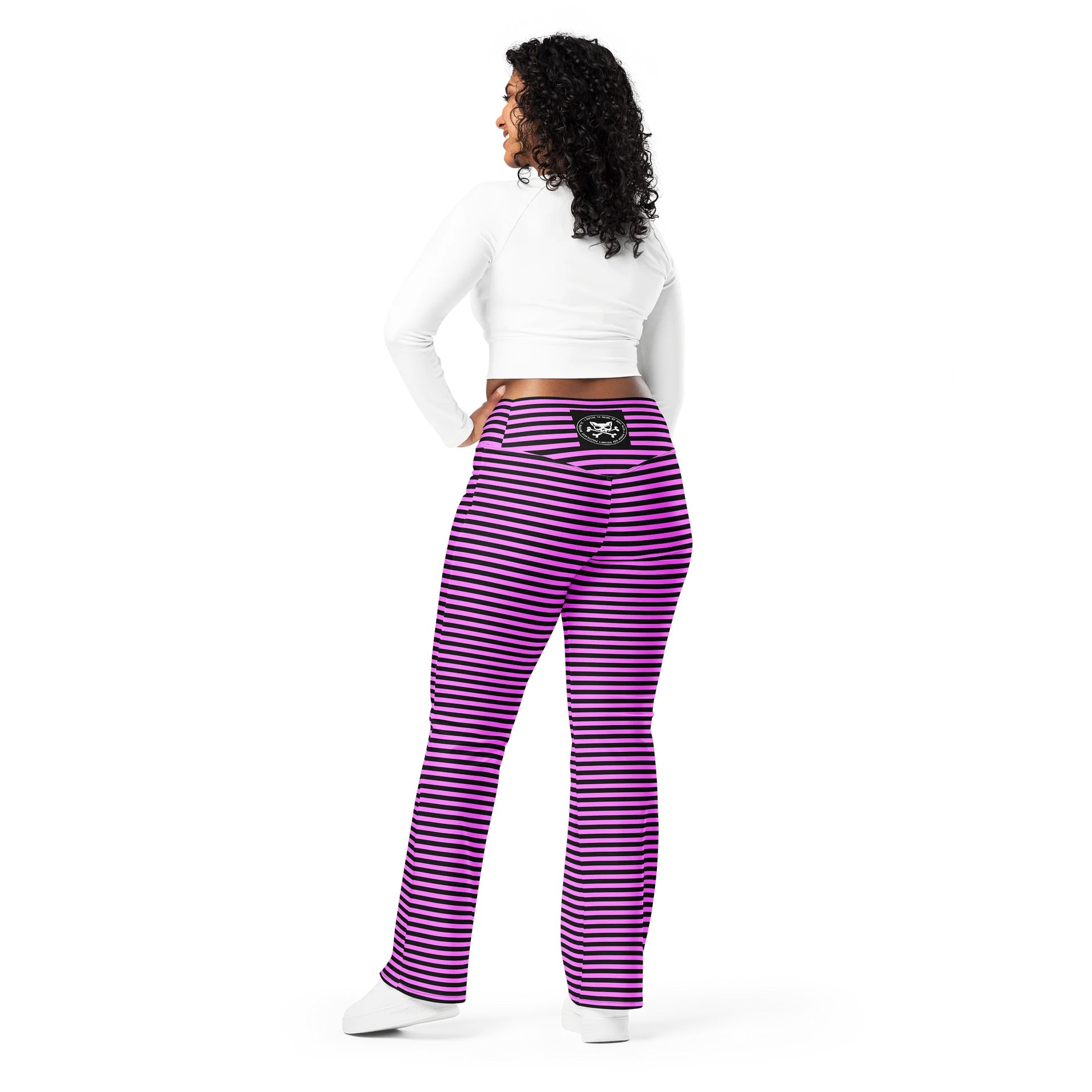 Pink and Blaque Stripped Kat Skull Flares product image (4)