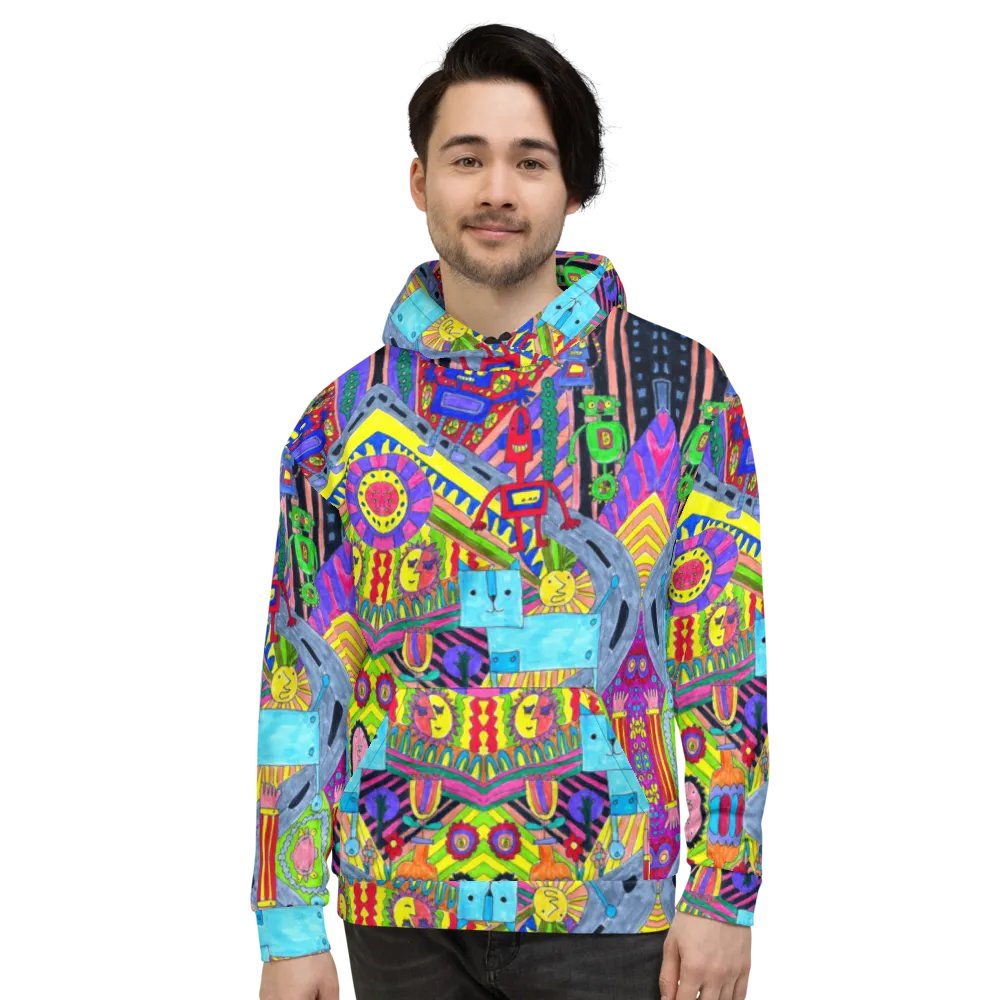 Abstract Colourful Doodle Robots Unisex Pull Over Hoodie product image (1)