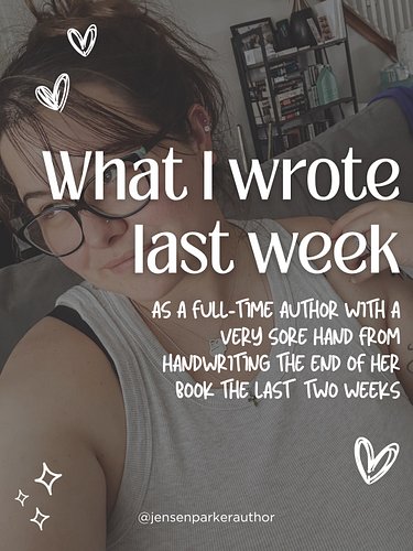 ya'll my hand is SORE. two weeks of handwriting the end of this book...I could barely write a quick note the other day 😬🫪

I'...