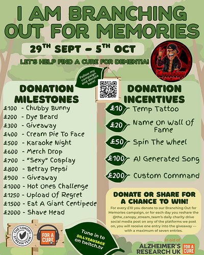 🍃 Branching Out For Memories Finale 🍃
Today’s my final fundraising stream for @alzheimersresearchuk! 💜
We’ve already raised £...