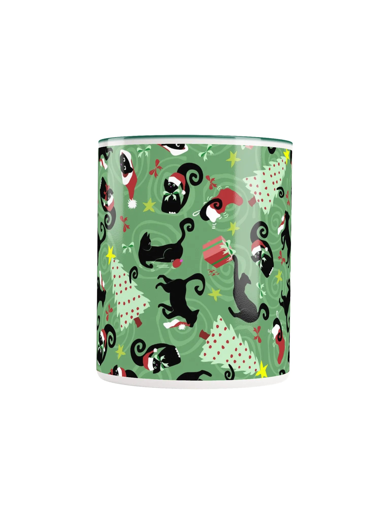 Black Christmas Kitties Being Cats Ceramic Mug – Green product image (5)