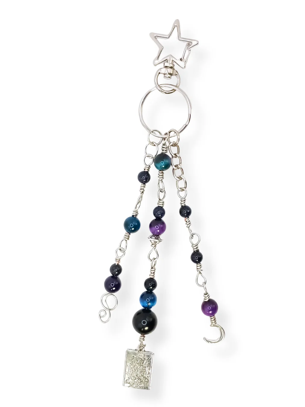 Divine Feminine Purse Charm | Handmade, Blue & Purple, Silver-Tone | "La Luna Plateada" product image (1)