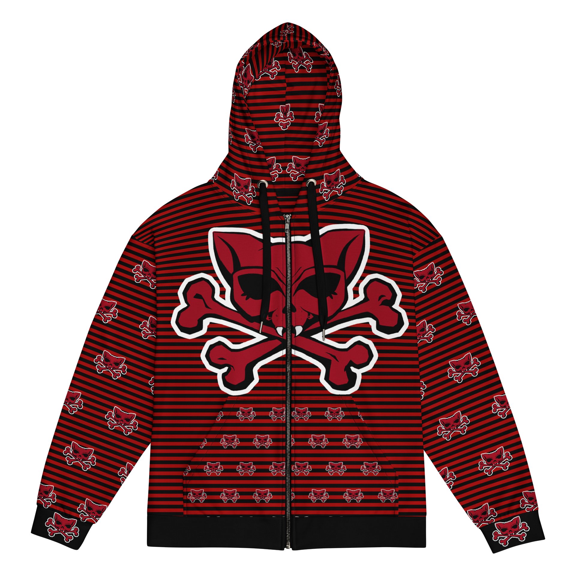 Blaque and Red Hoodie Kat Skull Remix Stripped Hoodie product image (1)