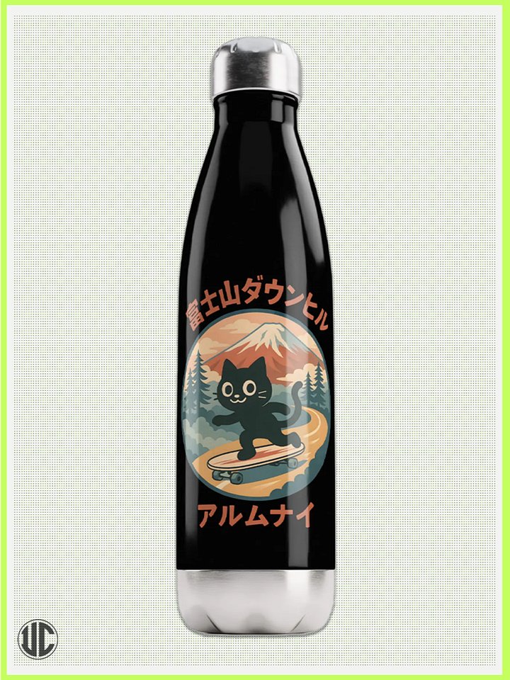 UnkoCon Stainless Steel Water Bottle – Fuji Downhill Skater Cat (17 oz) product image (1)