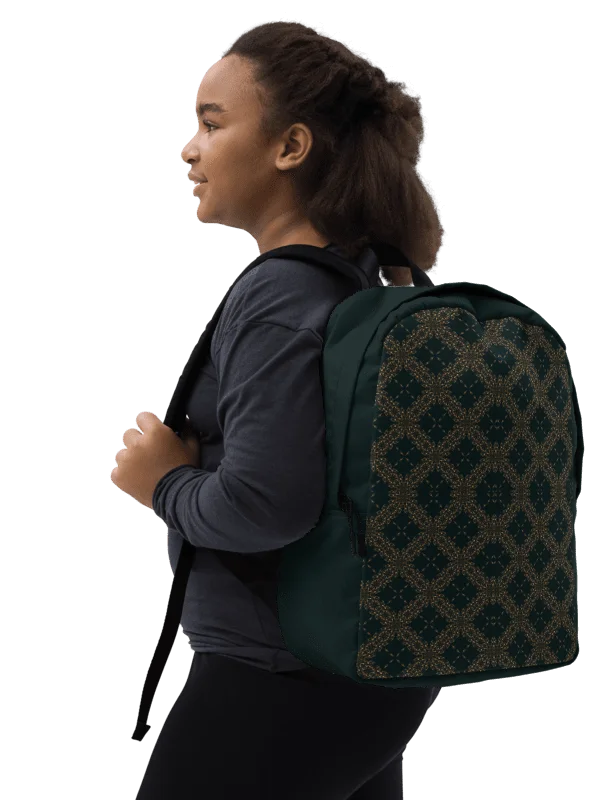 Dark Green Gold Pattern Backpack Elegant Minimalist Bag product image (6)