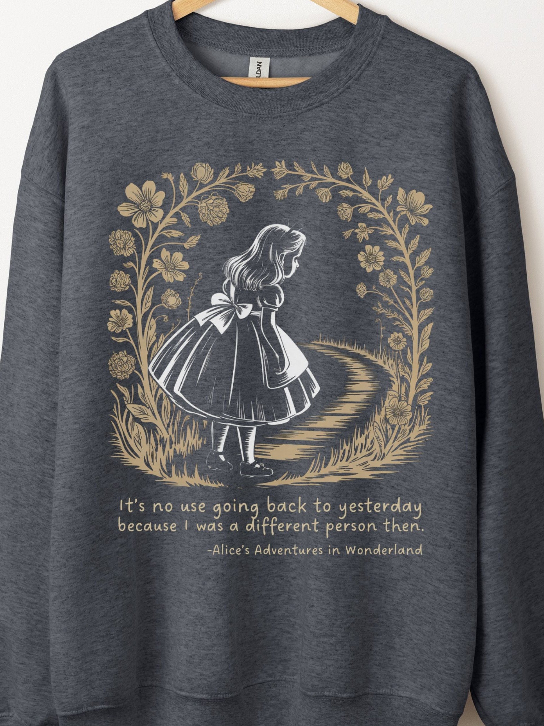 Alice Quote Floral Sweatshirt, Whimsical Wonderland Graphic product image (1)
