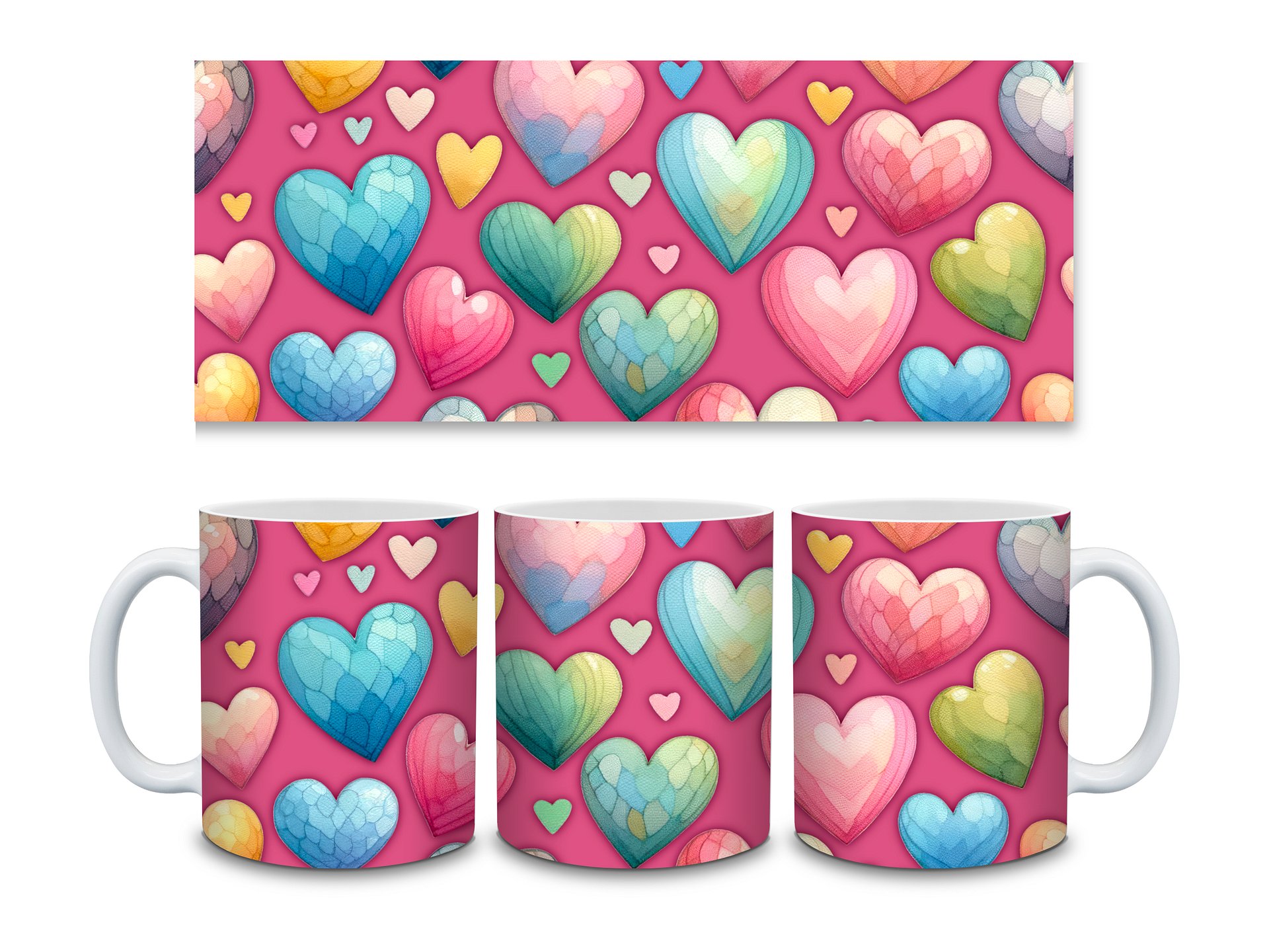 (Magenta) Colorful Hearts 11oz Coffee Mug – Cute and Romantic Love-Themed Ceramic Cup – Perfect for Valentine's Day, Anniversaries, or Daily Use product image (3)