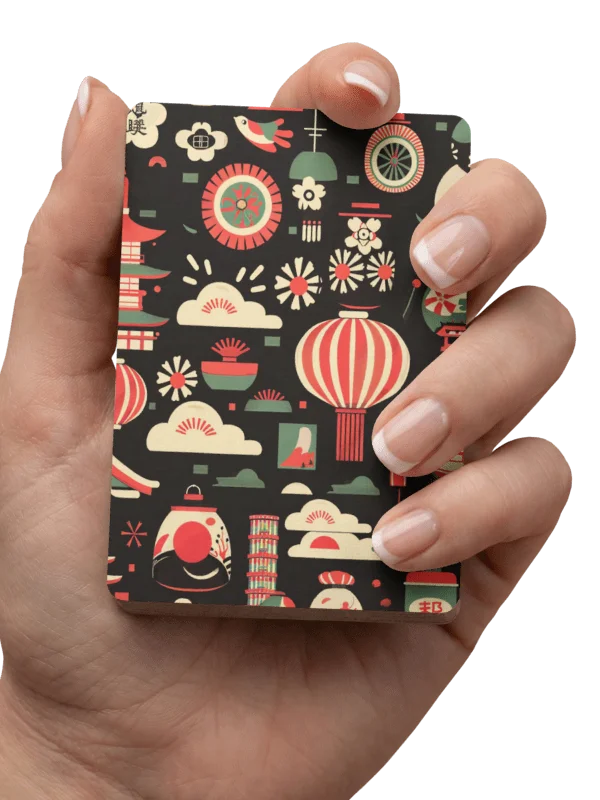 Japanese Lantern Festival Playing Cards | Retro Geometric Pagoda Poker Deck product image (3)