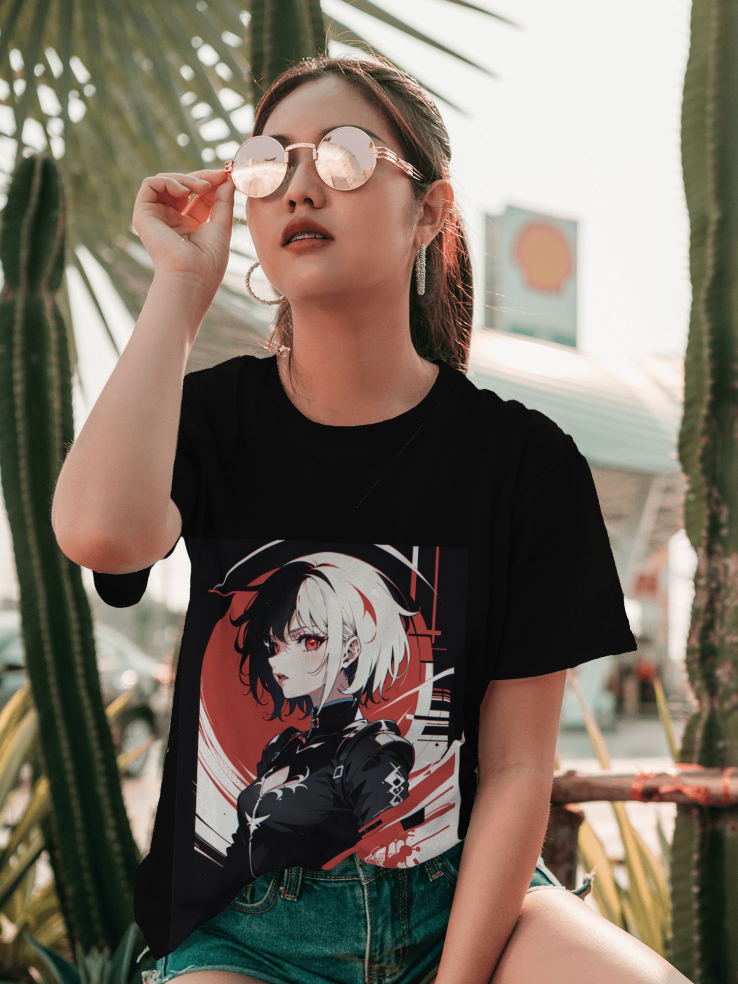 Crimson Gaze Cyberpunk Rebel Anime Graphic T-Shirt product image (4)