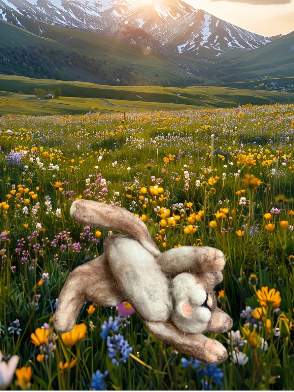 Hand-Felted Sleeping Baby Bunny - Relaxed "Trusting" Pose - One-of-a-Kind Solid Wool Rabbit Sculpture Product product image (1)