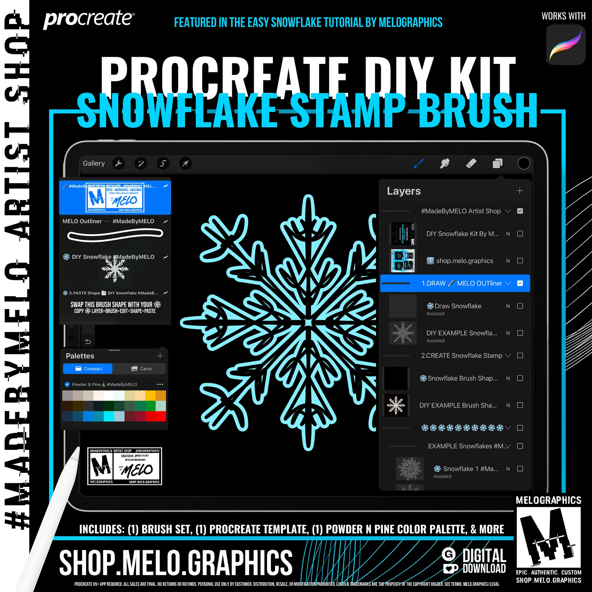 ❄️ DIY Procreate Snowflake Stamp Brush Kit | #MadeByMELO product image (1)