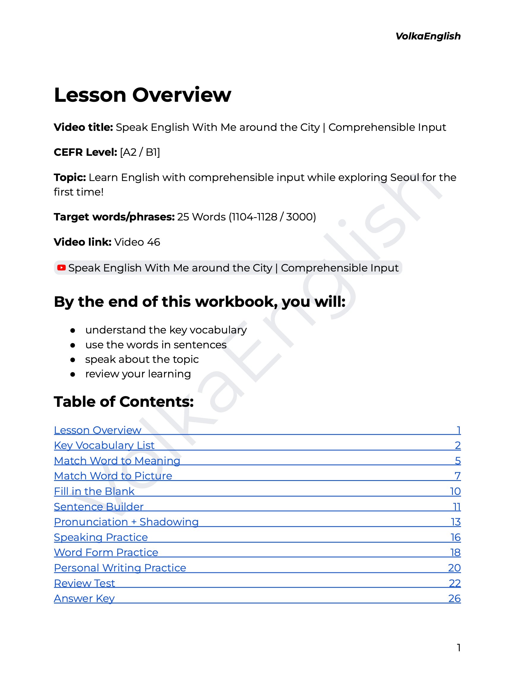 Speak English With Me around the City | Comprehensible Input - Video 46 Study Pack product image (2)